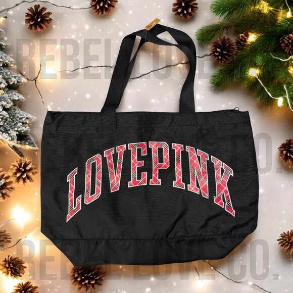 PINK Victoria's Secret Handbags - PINK Victoria's Secret LOVE PINK Tote with Zipper, Plaid Christmas Pattern, NWT